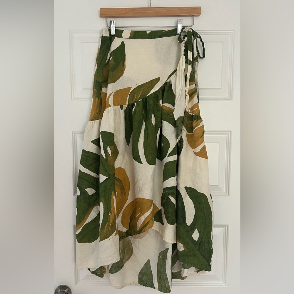 Rachel Zoe Monastera Leaf Pattern Wrap Skirt Small Tropical Print